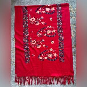 Red Floral Embroidered Scarf